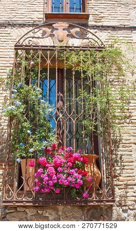 Toledo juderia facades in Castile La Mancha of Spain