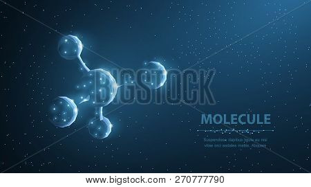 Molecule. Abstract Futuristic Micro Molecule Structure With Sphere On Blue Background.