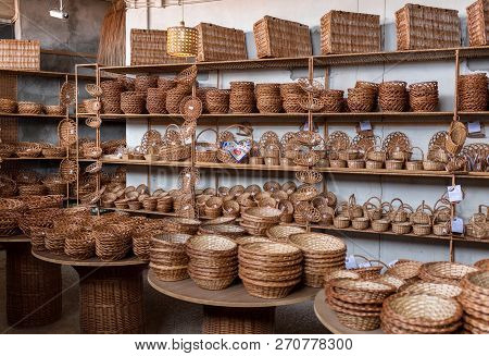 Camacha, Madeira, Portugal - April 19, 2018: Wicker Baskets On Sale In A Factory Shop In Camacha On 