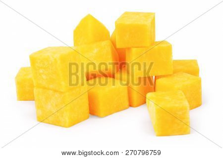 Pumpkin Vegetable Cube Slice Isolated On White Background