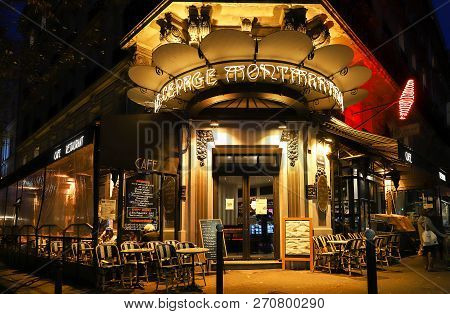 Paris, France-november 24, 2018 : The French Traditional Cafe Au Cepage Montmartrois Located In Mont