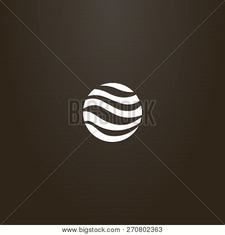 White Sign On A Black Background. Vector Sign Of Round Abstract Wave-shaped Planet Sphere