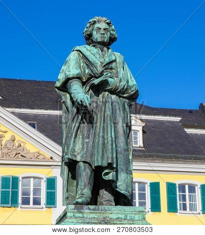 Bonn, Germany - February 16, 2014: Famous Beethoven Monument In Front Of The Postamt In Bonn, North 