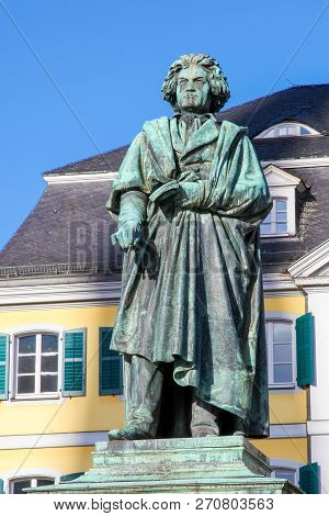 Bonn, Germany - February 16, 2014: Famous Beethoven Monument In Front Of The Postamt In Bonn, North 