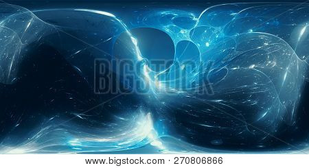 Blue Glowing Multidimensional Energy Force Field Panorama, Computer Generated Abstract Background