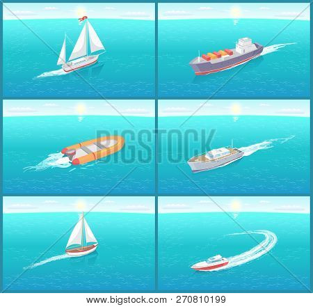 Water Transport Sailing Boat, Rowing Wooden Ship, Variety Of Transportation Means Vector. Traveling 
