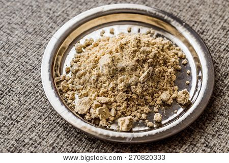 Ginger Powder On Silver Plate. (zencefil)