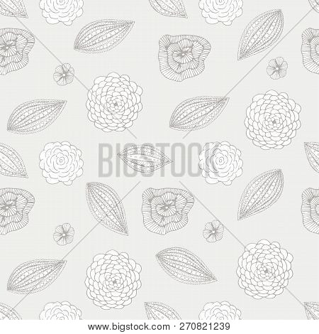 Floral Seamless Pattern On Grey Hand Drawn Design Element Stock Vector Illustration For Web, For Pri