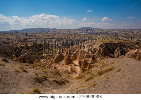 Beautiful Landscape In The Pink Valley, Gulludere. Cappadocia, Turkey