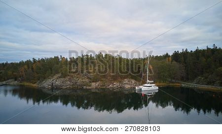 Beautiful View Of The Classic Swedish Landscape From Above.