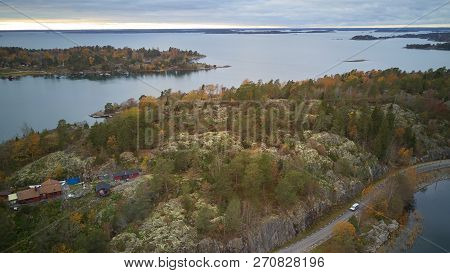 Beautiful View Of The Classic Swedish Landscape From Above.