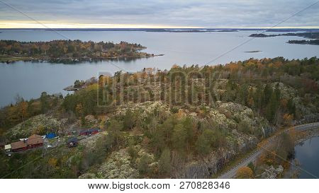 Beautiful View Of The Classic Swedish Landscape From Above.
