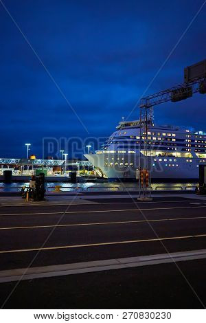 Ferry Ready For Loading Cars And Passengers In Stokholm, Sweden.