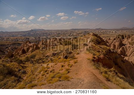 Beautiful Landscape In The Pink Valley, Gulludere. Cappadocia, Turkey