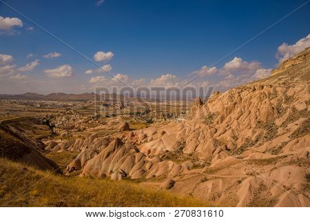 Beautiful Landscape In The Pink Valley, Gulludere. Cappadocia, Turkey