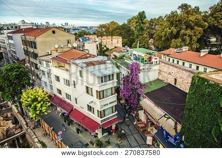 View Of Nice Street With Hotel And Cafe In Historical Center Near Gulhane Park