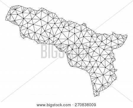 Polygonal Mesh Map Of Abkhazia In Black Color. Abstract Mesh Lines, Triangles And Points With Map Of