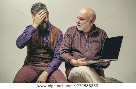 Son Is Tutor. Funny Expression People. Family Teacher. Old Father And Son. Fathers Day. Comical Dad 