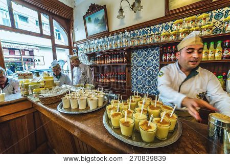 Istanbul, Turkey - October 13, 2018: Shop Of Boza Which Is A Traditional Fermented Beverage Known Si
