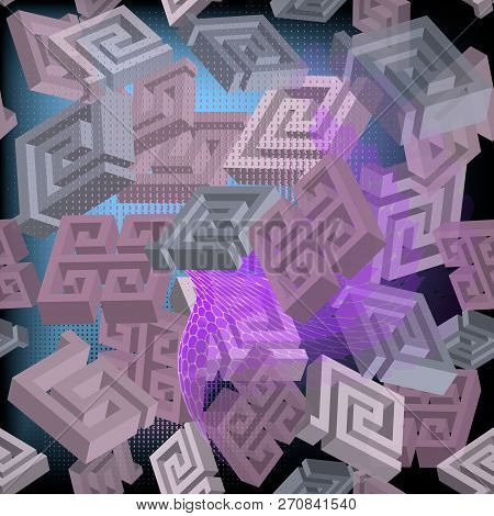 3d Modern Colorful Greek Vector Seamless Pattern. Abstract Ornam