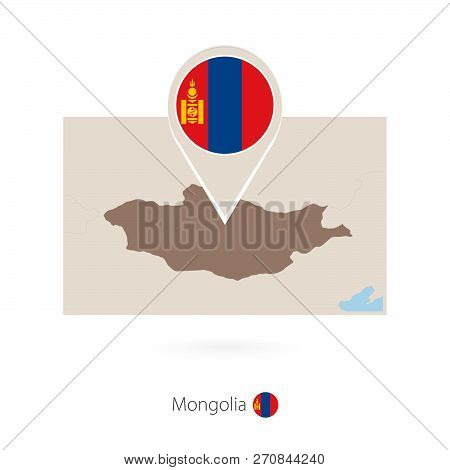 Rectangular Map Of Mongolia With Pin Icon Of Mongolia