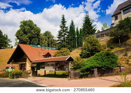 Rathen, Germany - August 4th, 2018: Rathen, Saxon Switzerland National Park. View Of German Houses O