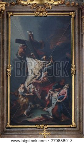 WEINGARTEN, GERMANY - JULY 12, 2018: Crucifixion altar in the Basilica of St. Martin and Oswald in Weingarten, Germany