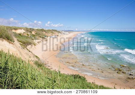 Beaches Roque And Fontanilla Of Conil From The Top In Cadiz