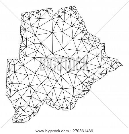 Polygonal Mesh Map Of Botswana In Black Color. Abstract Mesh Lines, Triangles And Points With Map Of