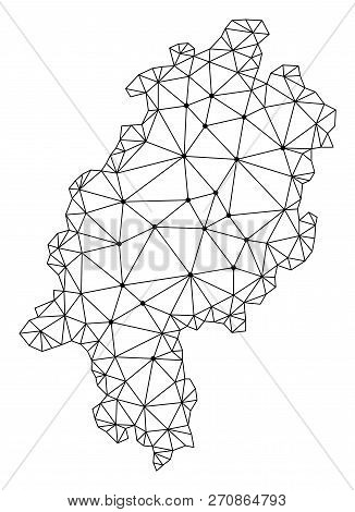 Polygonal Mesh Map Of Hesse State In Black Color. Abstract Mesh Lines, Triangles And Points With Map