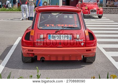 Houtaud/franche Comté/france/june 2018 : 1980s Renault R5 Gt Turbo 2 Parks At Oldtimer Car Rallye