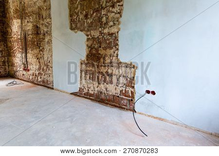 Working Process To Groove Or Wall Chasing For Electrical, Internet Cables And Electric Outlets Befor