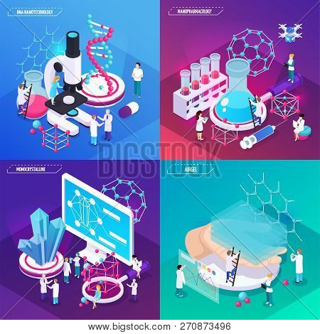 Nanotechnology 2x2 Design Concept Set Of Airgel Monocrystalline Dna Square Compositions Isometric Ve