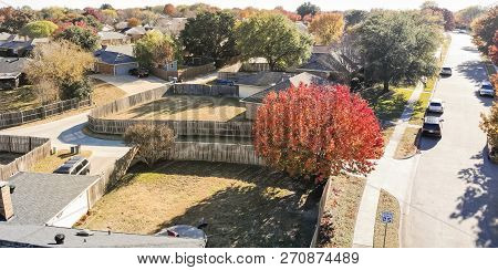 Panoramic Aerial View Residential Neighborhood In Fall Season In Texas, America