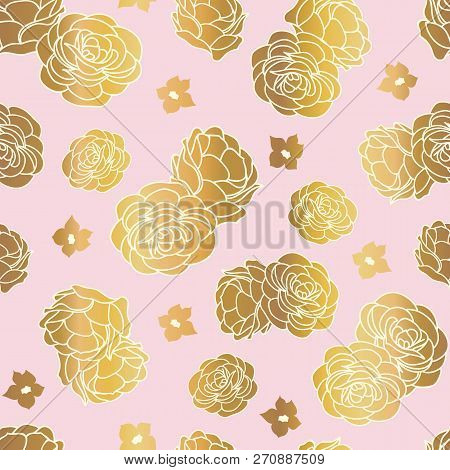 Pink Gold Rose Garden Seamless Vector Repeat Pattern