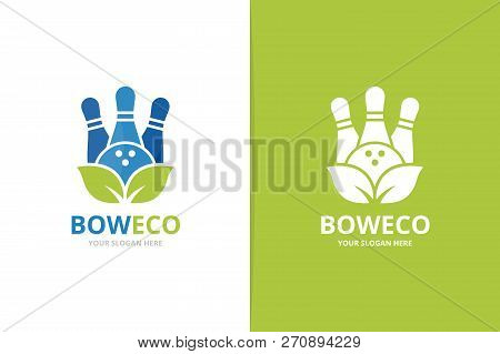 Vector Bowling And Leaf Logo Combination. Game And Eco Symbol Or Icon. Unique Kegling And Organic Lo