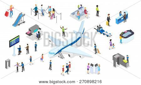Airport With Passenger Set. Checkin And Security