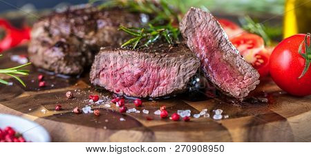 Fresh Juicy Medium Rare Beef Grillsteak. Barbecue Meat Close Up