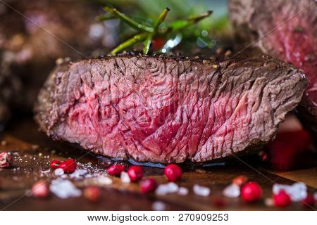 Fresh Juicy Medium Rare Beef Grillsteak. Barbecue Meat Close Up