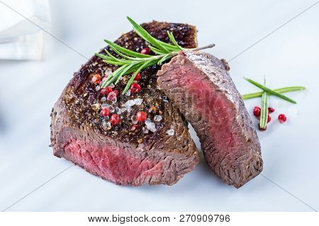 Fresh Juicy Medium Rare Beef Grillsteak. Barbecue Meat Close Up