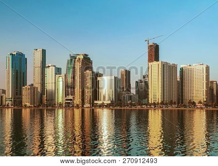 Morning In Sharjah. Uae. City Evening Quay