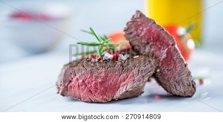 Fresh Juicy Medium Rare Beef Grillsteak. Barbecue Meat Close Up
