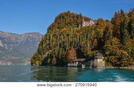 Beautiful Scenery Of Lake Brienz, Switzerland. The Turquoise Lake Brienz Is Set Amid The Spectacular