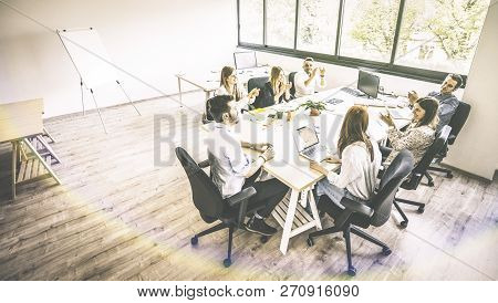 Young People Employee Coworkers At Business Meeting In Urban Coworking Place Studio - Human Resource