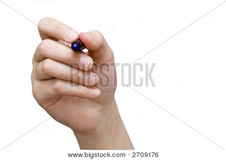 Käsi tilalla kynä eristetty valkoisella taustalla - hyvä Business kuvituksia