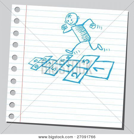 Illustration sommaire d'un enfant jouant à la marelle