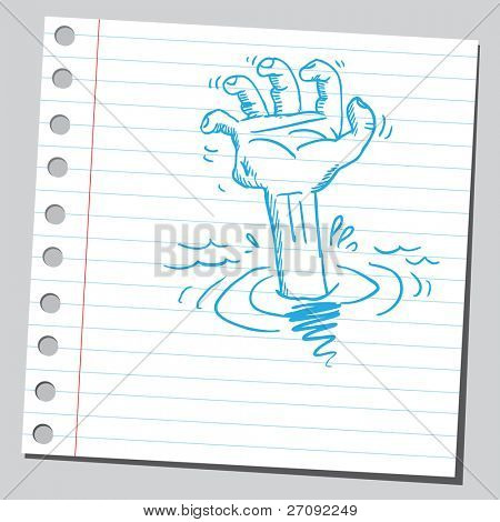 Abbozzato illustrazione di una mano di annegamento
