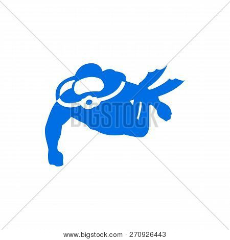 Graphic Diving Logo Template With Diver Swimming Underwater, Vector Illustration Isolated On White B