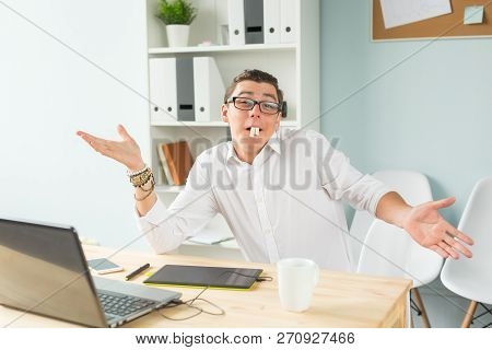 Joke, Humor, People Concept - Man Put Bubble Gum In His Mouth Looks Like He Is Beaver