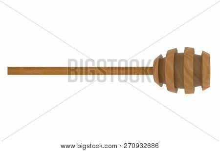 3d Rendering. Honey Dipper Wood Stick Aith Clipping Path Isolated On White Background.